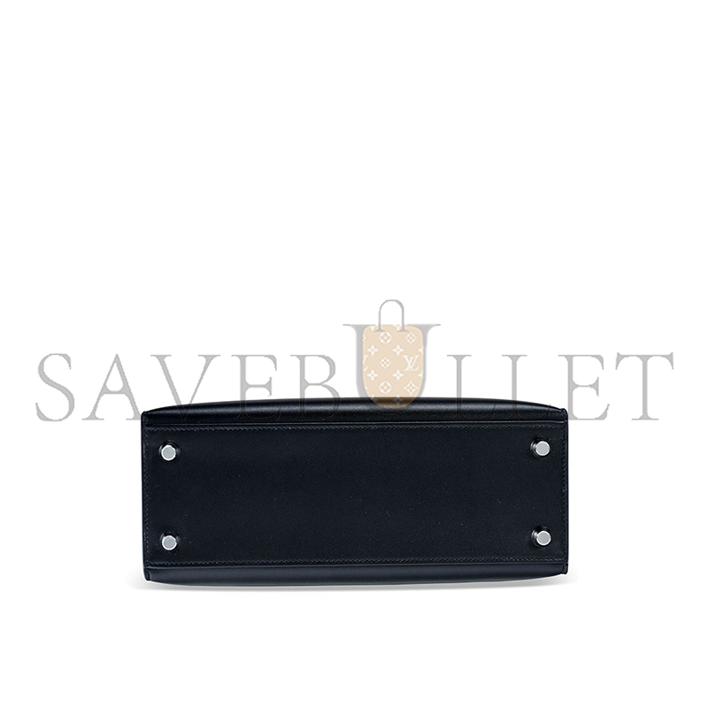 H**mes a black tadelakt kelly 25 box with palladium hardware (25*17*7cm)